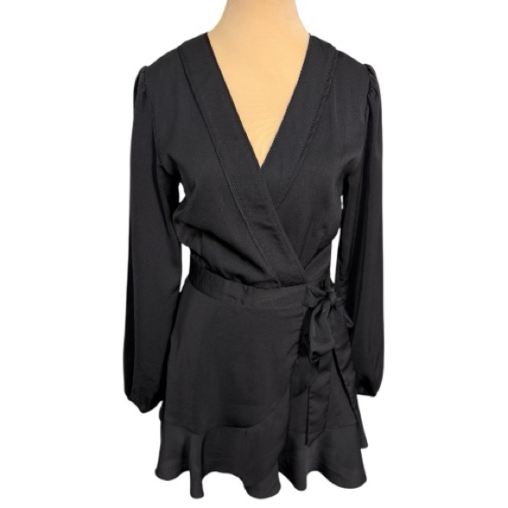 Vestique Black Mini Lightweight Wrap Dress with Sash